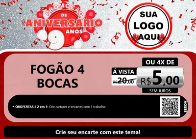 Modelo de Cartaz para Cartaz A4 Horizontal com o tema Promoção de Aniversário - 9 Anos para Móveis e Eletro