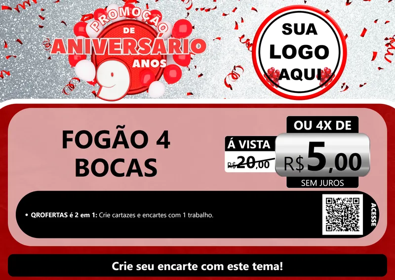 Modelo de Cartaz para Cartaz A4 Horizontal com o tema Promoção de Aniversário - 9 Anos para Móveis e Eletro