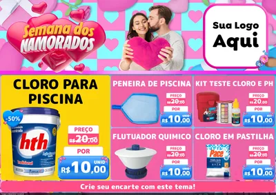Modelo de Encarte para Encarte A4 Horizontal com o tema Semana dos Namorados para Produtos para Piscina
