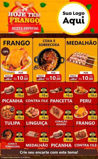 Modelo de Encarte para Encarte Grande com o tema Hoje tem Frango Sexta Especial para Assados