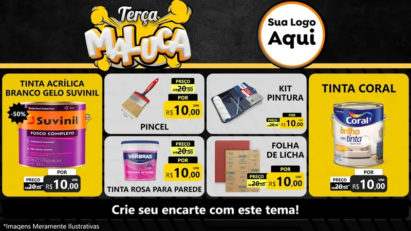 Modelo de TV para TV Horizontal com o tema Terça Maluca para Tintas e Ferramentas