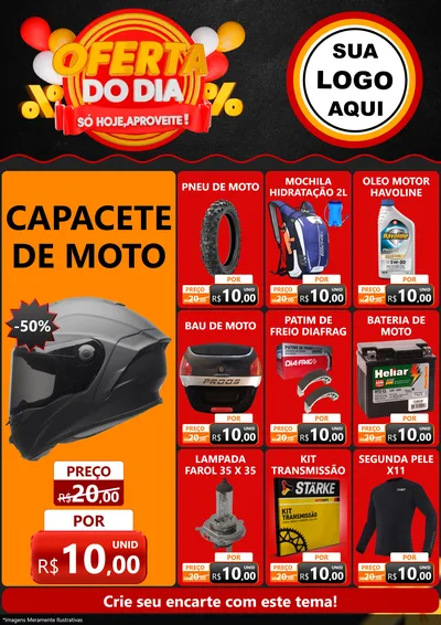 Modelo de Encarte para Encarte A4 Vertical com o tema Oferta do Dia - Só hoje, Aproveite! para Moto peças