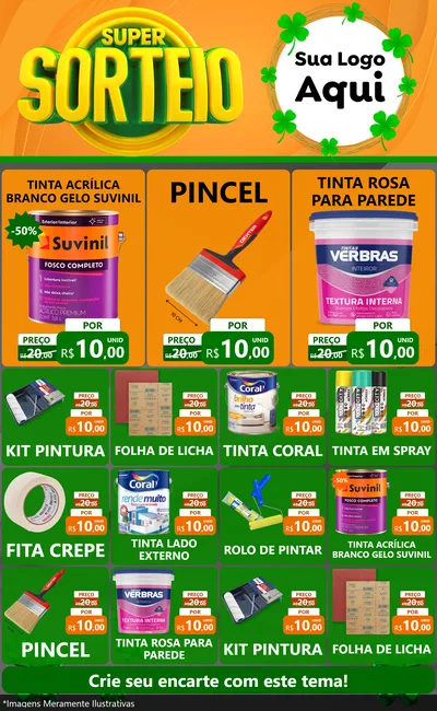 Modelo de Encarte para Encarte Grande com o tema Super Sorteio para Tintas e Ferramentas