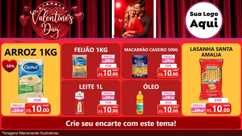 Modelo de TV para TV Horizontal com o tema Valentine's Day para Supermercado