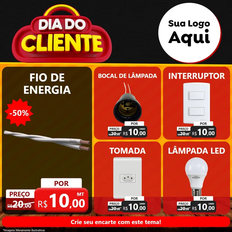 Modelo de Rede Social para Feed Facebook com o tema Dia do Cliente para Materiais Elétricos