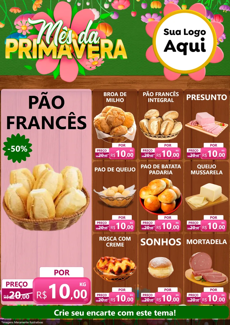 Modelo de Encarte para Encarte A4 Vertical com o tema Mês da Primavera para Padaria