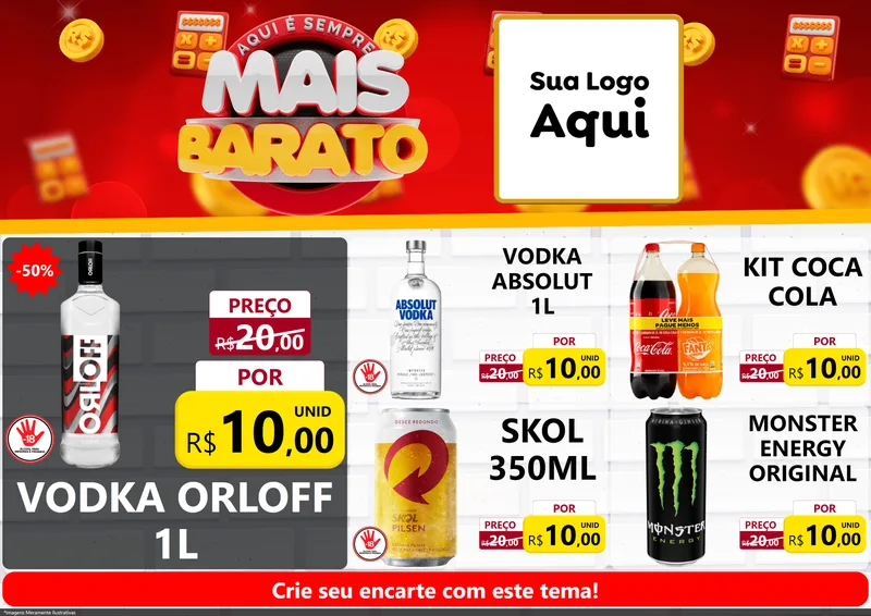 Modelo de Encarte para Encarte A4 Horizontal com o tema Mais Barato para Distribuidora de bebidas