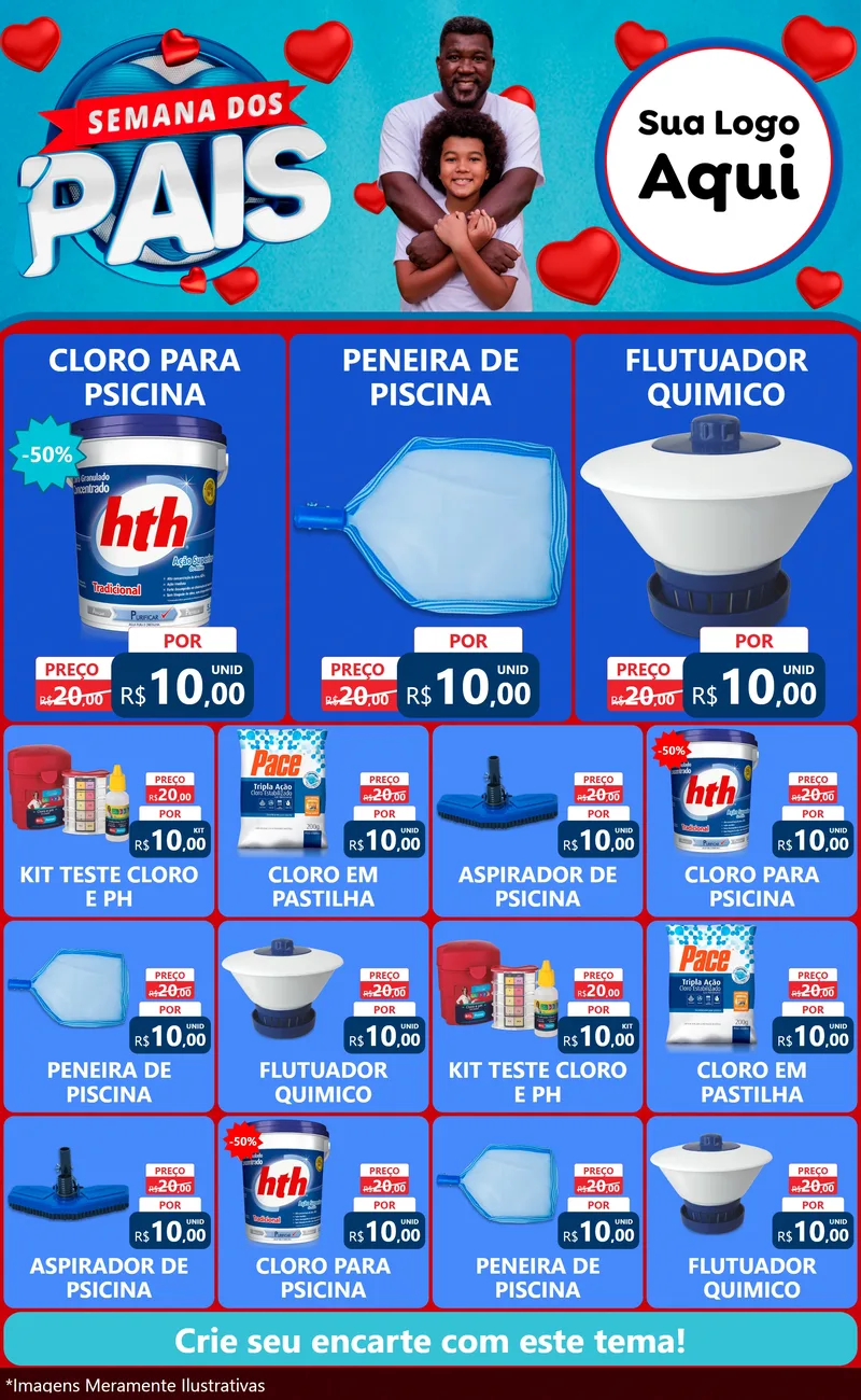 Modelo de Encarte para Encarte Grande com o tema Semana Dos Pais para Produtos para Piscina
