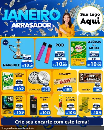 Modelo de Rede Social para Feed Instagram com o tema Janeiro Arrasador para Tabacaria