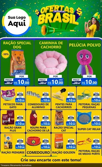 Modelo de Encarte para Encarte Grande com o tema Ofertas Semana do Brasil para Pet Shop