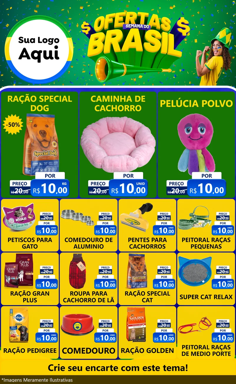 Modelo de Encarte para Encarte Grande com o tema Ofertas Semana do Brasil para Pet Shop