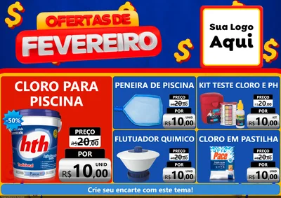 Modelo de Encarte para Encarte A4 Horizontal com o tema Ofertas de Fevereiro para Produtos para Piscina