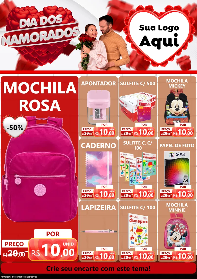 Modelo de Encarte para Encarte A4 Vertical com o tema Dia dos Namorados para Papelaria