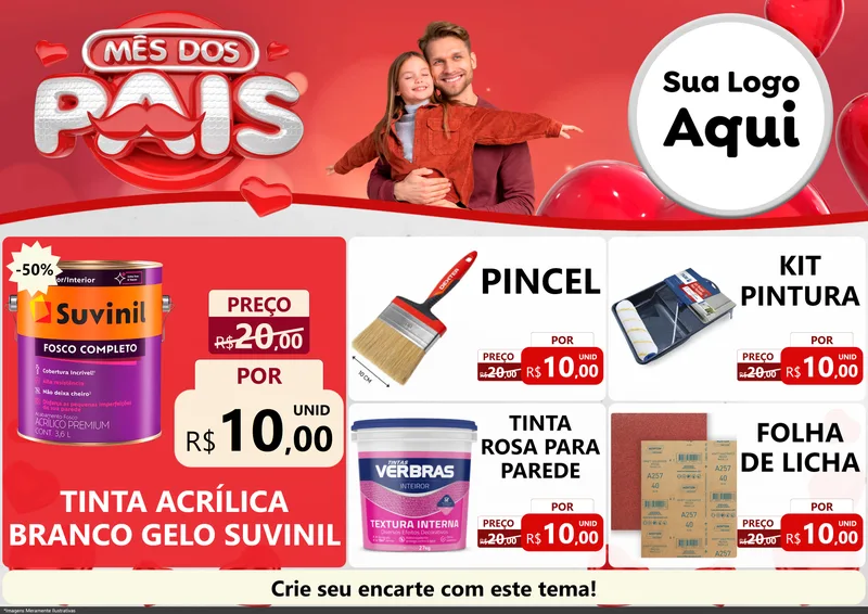 Modelo de Encarte para Encarte A4 Horizontal com o tema Mês dos Pais para Tintas e Ferramentas