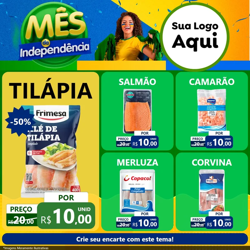 Modelo de Rede Social para Feed Facebook com o tema Mês da Independência para Peixaria