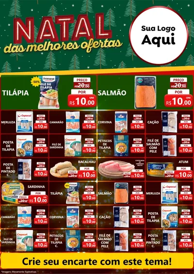 Modelo de Encarte para Encarte A4 Vertical com o tema Natal das Melhores Ofertas para Peixaria