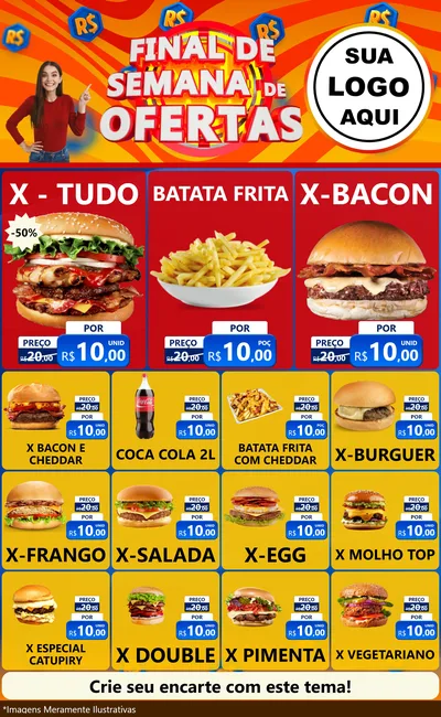 Modelo de Encarte para Encarte Grande com o tema Final de Semana de Ofertas para Hamburgueria