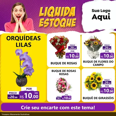 Modelo de Rede Social para Feed Facebook com o tema Liquida estoque para Floricultura e jardim