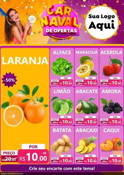 Modelo de Encarte para Encarte A4 Vertical com o tema Carnaval de Ofertas para Hortifrúti