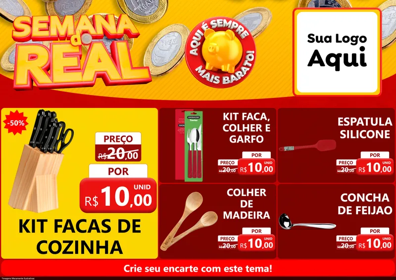 Modelo de Encarte para Encarte A4 Horizontal com o tema Semana do Real para Utilidades Domésticas