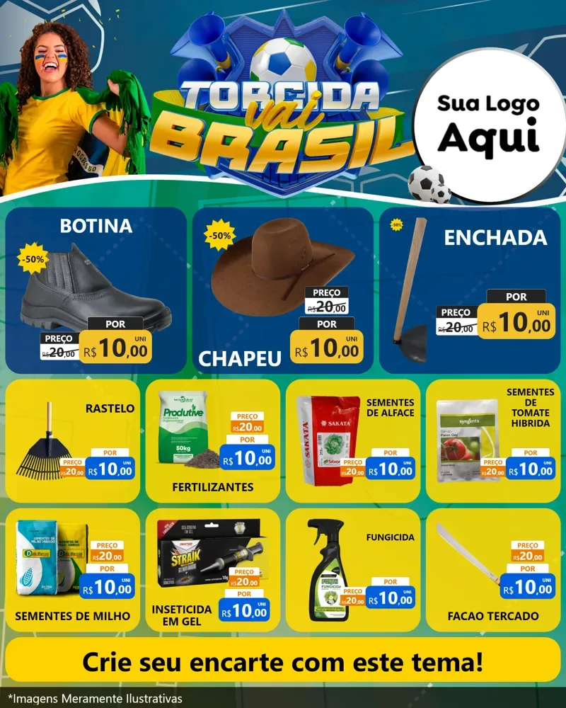 Modelo de Rede Social para Feed Instagram com o tema Torcida Vai Brasil - Copa para Agropecuária