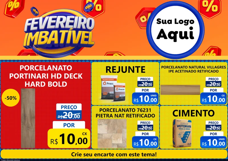 Modelo de Encarte para Encarte A4 Horizontal com o tema Fevereiro Imbatível para Pisos e revestimentos