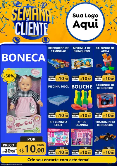 Modelo de Encarte para Encarte A4 Vertical com o tema Semana do Cliente para Brinquedos