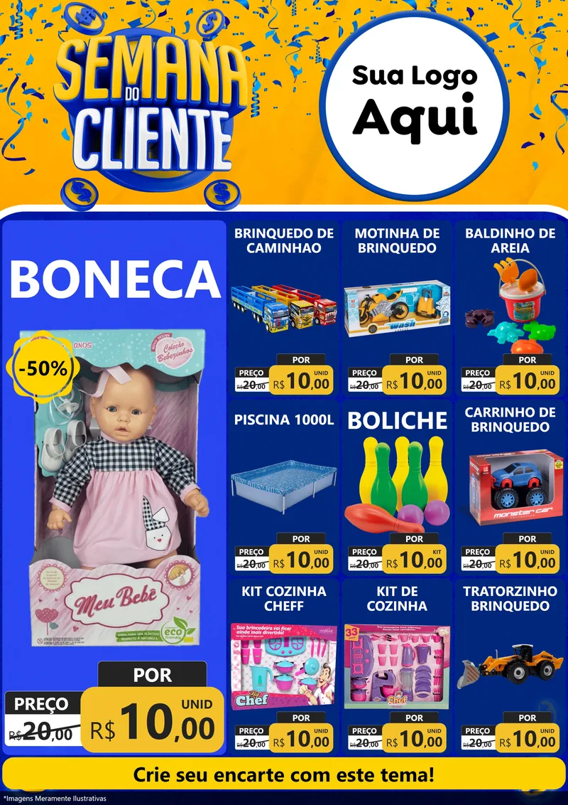 Modelo de Encarte para Encarte A4 Vertical com o tema Semana do Cliente para Brinquedos