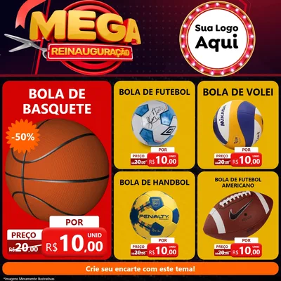 Modelo de Rede Social para Feed Facebook com o tema Mega Reinauguração para Artigos Esportivos