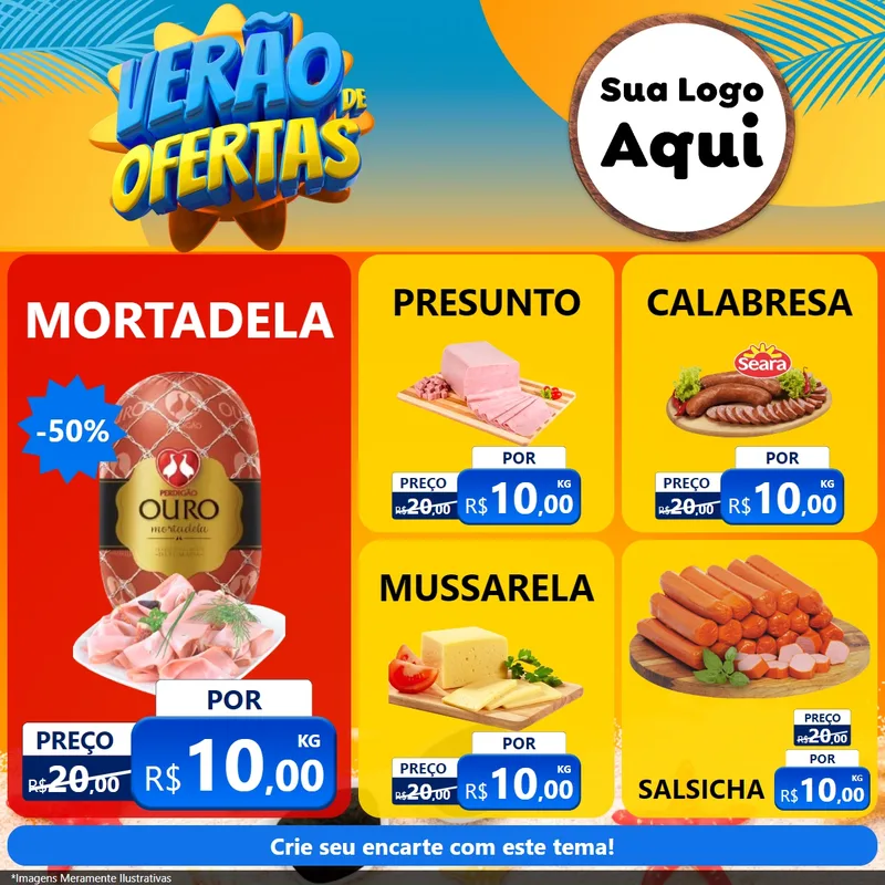 Modelo de Rede Social para Feed Facebook com o tema Verão de Ofertas para Frios e Laticínios