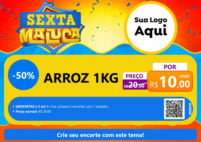 Modelo de Cartaz para Cartaz A4 Horizontal com o tema Sexta Maluca para Supermercado