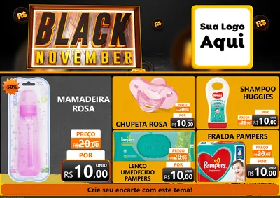 Modelo de Encarte para Encarte A4 Horizontal com o tema Black November para Bebês