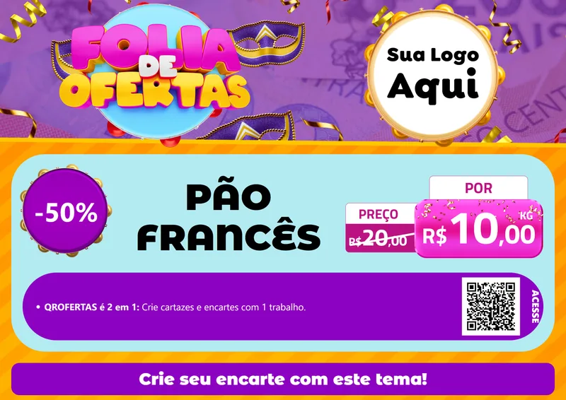 Modelo de Cartaz para Cartaz A4 Horizontal com o tema Folia de Ofertas para Padaria