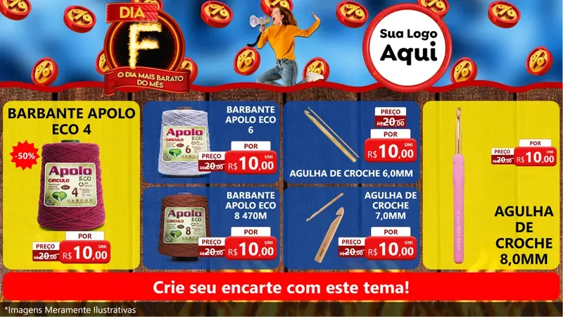 Modelo de TV para TV Horizontal com o tema Dia F - O Dia Mais Barato Do Mês para Armarinho e Aviamentos