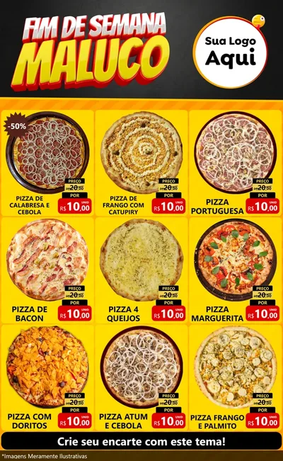 Modelo de Encarte para Encarte Grande com o tema Final de Semana Maluco para Pizzaria