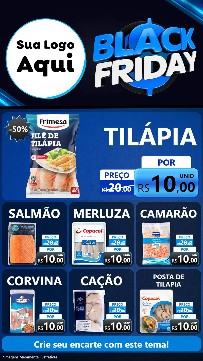 Modelo de Rede Social para Stories com o tema Black Friday para Peixaria