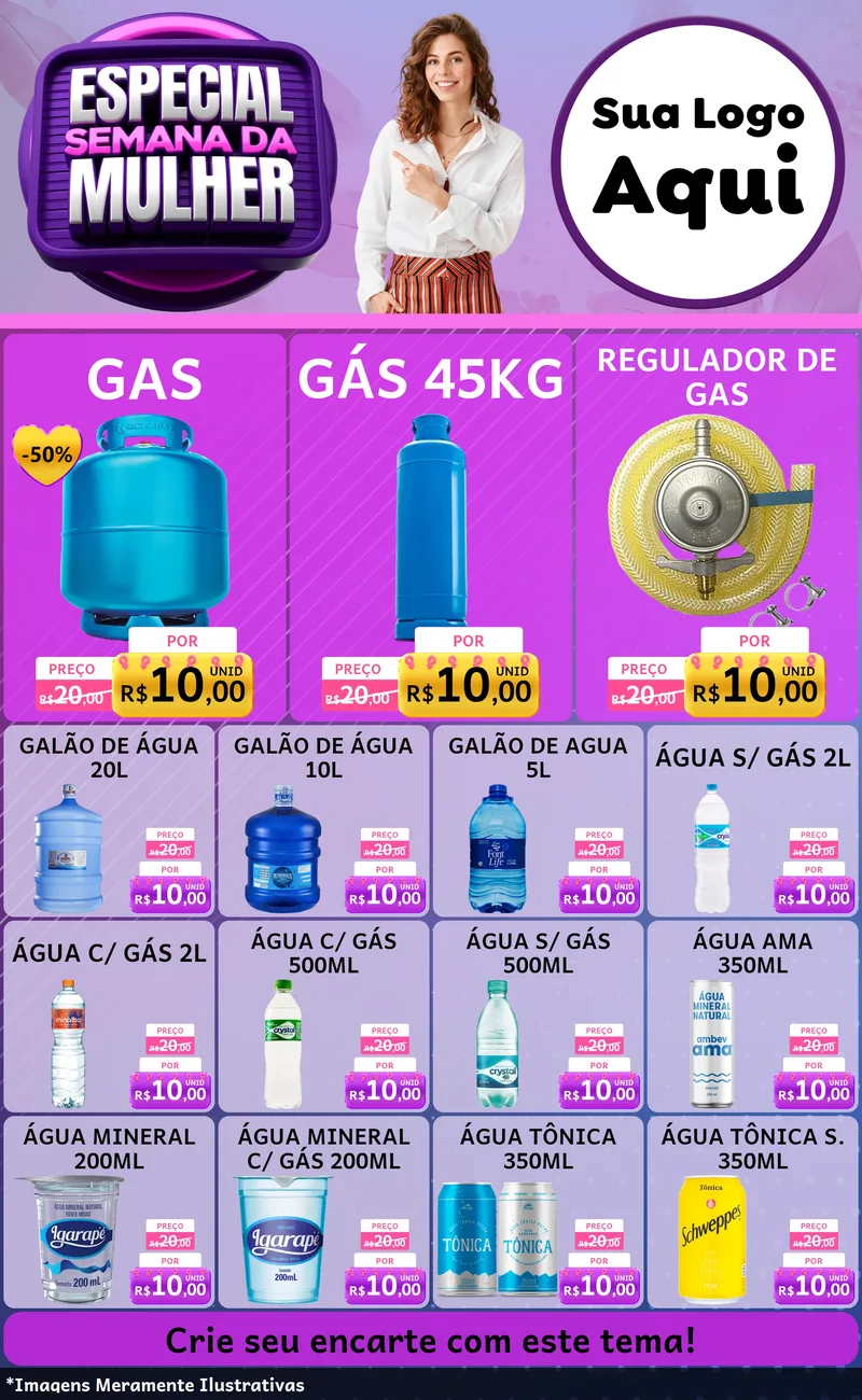 Modelo de Encarte para Encarte Grande com o tema Especial Semana da Mulher para Água e gás
