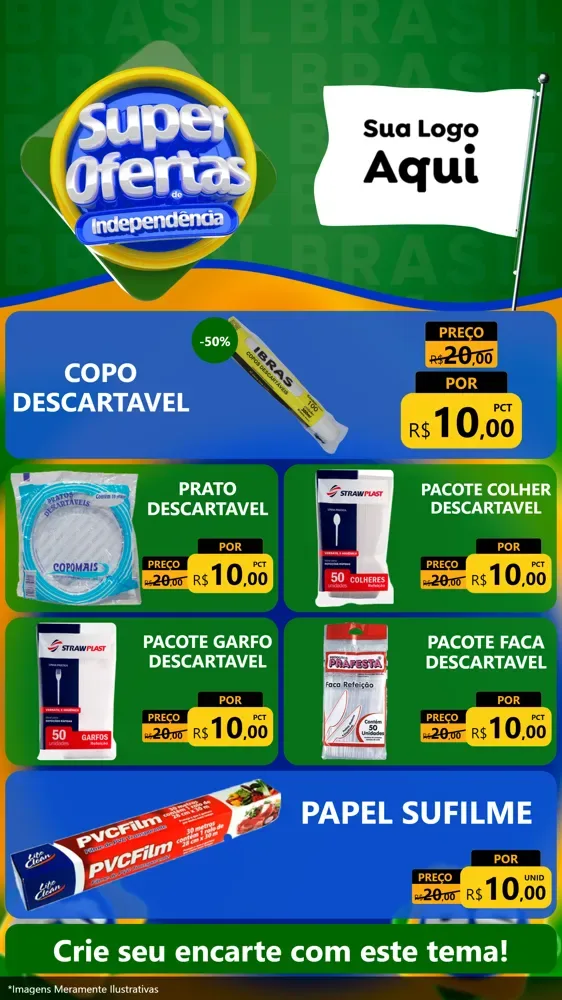 Modelo de TV para TV Vertical com o tema Super Ofertas de Independência para Embalagens