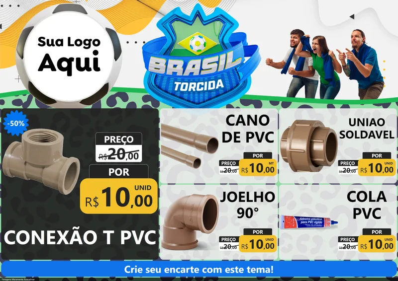 Modelo de Encarte para Encarte A4 Horizontal com o tema Brasil Torcida - Copa para Tubos e conexões
