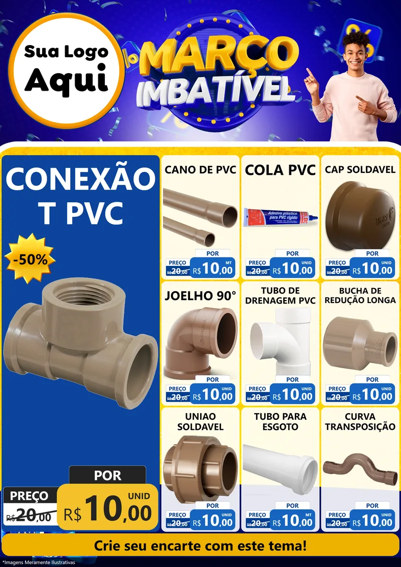 Modelo de Encarte para Encarte A4 Vertical com o tema Março Imbatível para Tubos e conexões