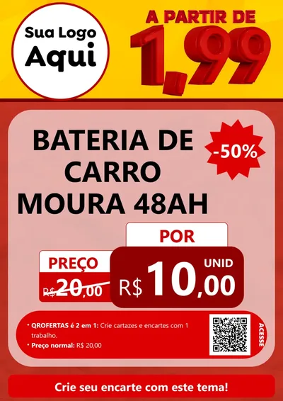 Modelo de Cartaz para Cartaz A4 Vertical com o tema A Partir de Um e Noventa e Nove - 1,99 para Baterias Elétricas