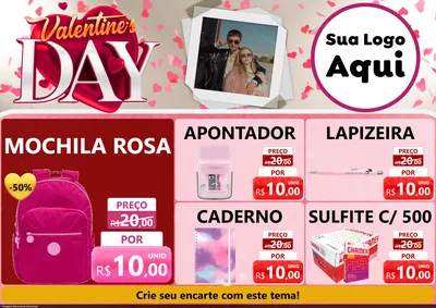 Modelo de Encarte para Encarte A4 Horizontal com o tema Valentine's Day para Papelaria