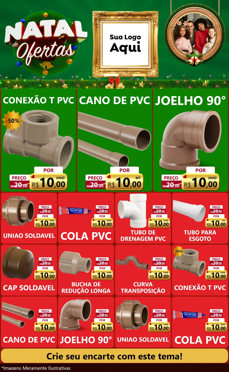 Modelo de Encarte para Encarte Grande com o tema Natal de Ofertas para Tubos e conexões