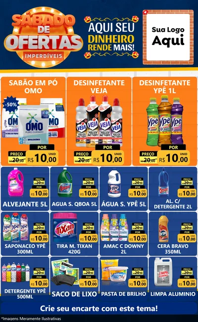 Modelo de Encarte para Encarte Grande com o tema Sábado de Ofertas Imperdíveis para Produtos de Limpeza