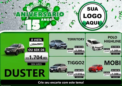 Modelo de Encarte para Encarte A4 Horizontal com o tema Promoção de Aniversário - 15 Anos para Concessionaria de Carros