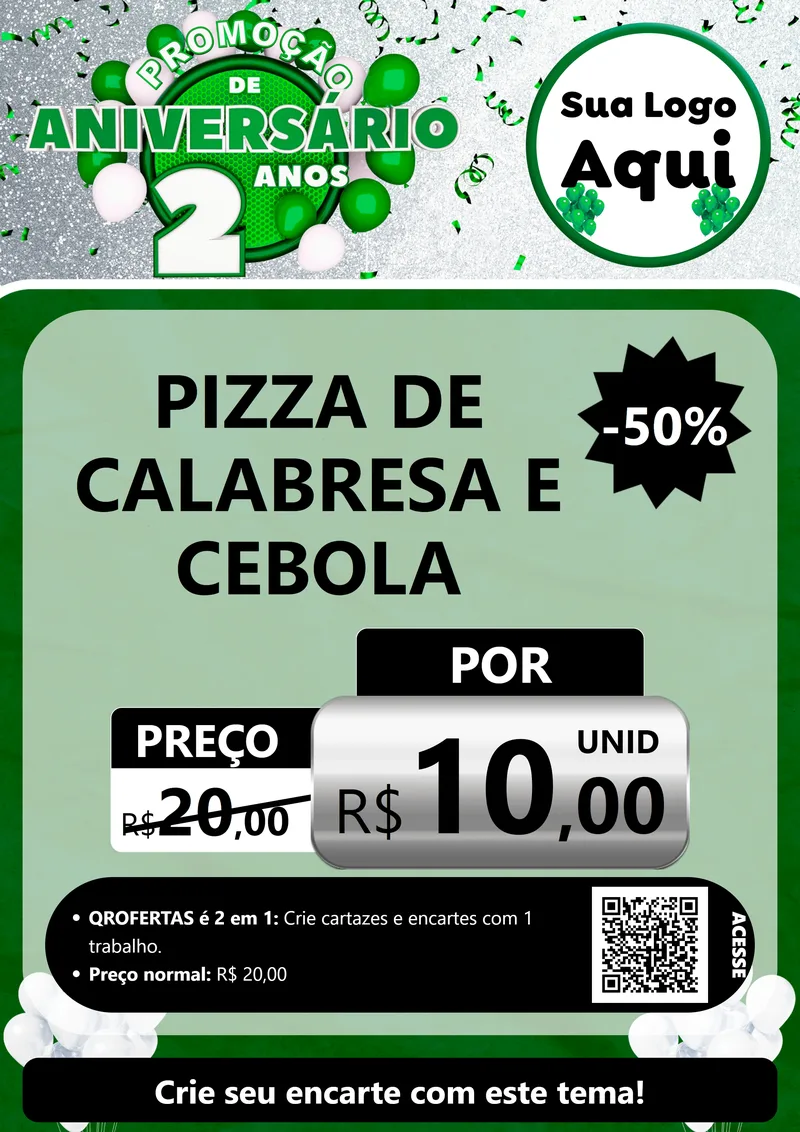 Modelo de Cartaz para Cartaz A4 Vertical com o tema Promoção de Aniversário - 2 Anos para Pizzaria