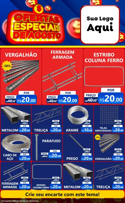 Modelo de Encarte para Encarte Grande com o tema Ofertas Especiais de Agosto para Ferragens