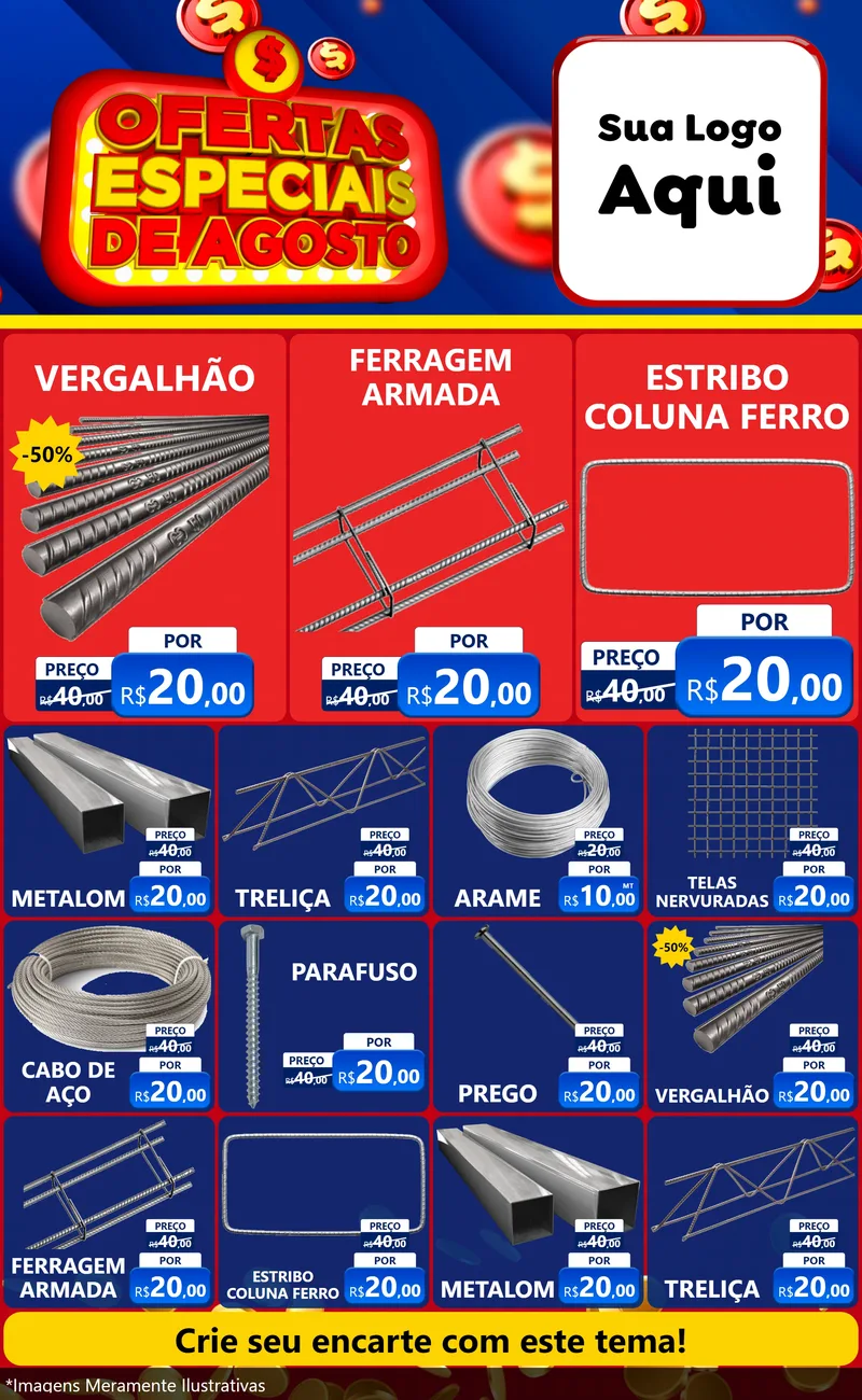 Modelo de Encarte para Encarte Grande com o tema Ofertas Especiais de Agosto para Ferragens
