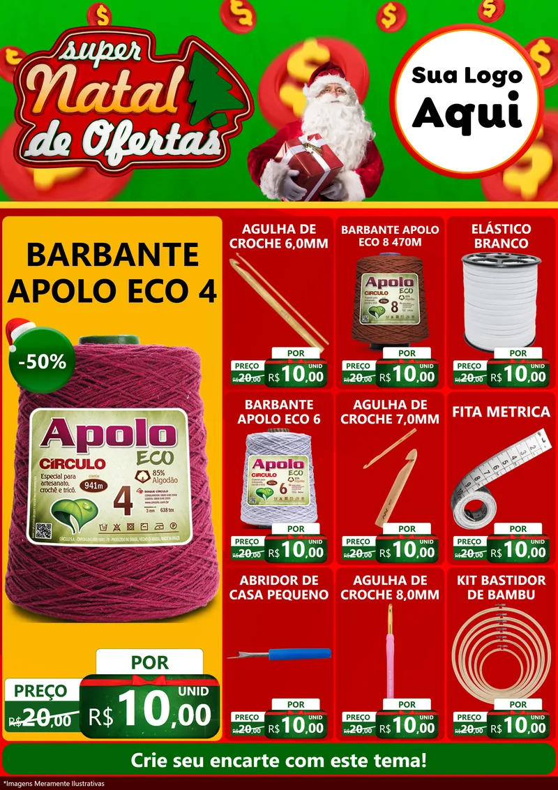 Modelo de Encarte para Encarte A4 Vertical com o tema Super Natal de Ofertas para Armarinho e Aviamentos