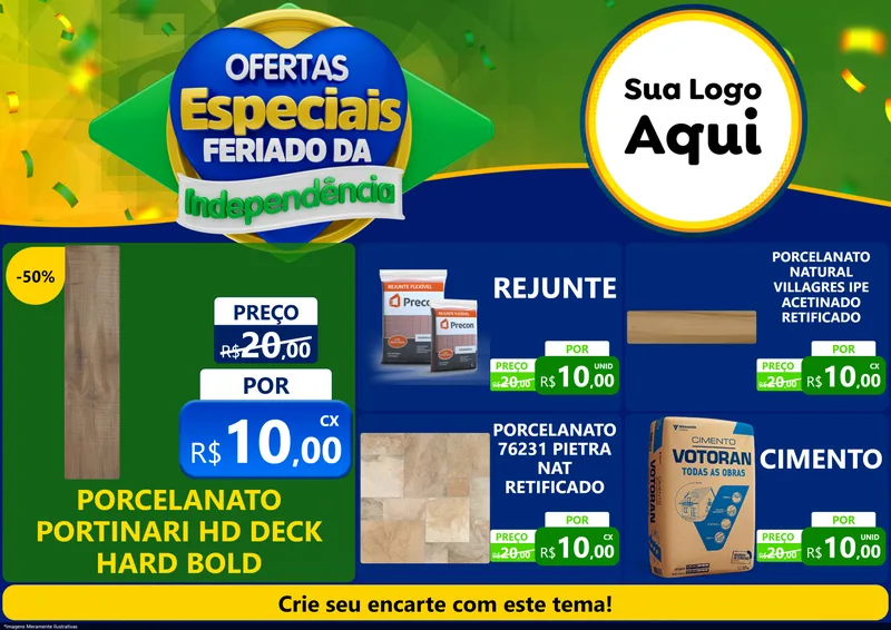 Modelo de Encarte para Encarte A4 Horizontal com o tema Ofertas Especiais Feriado da Independência para Pisos e revestimentos